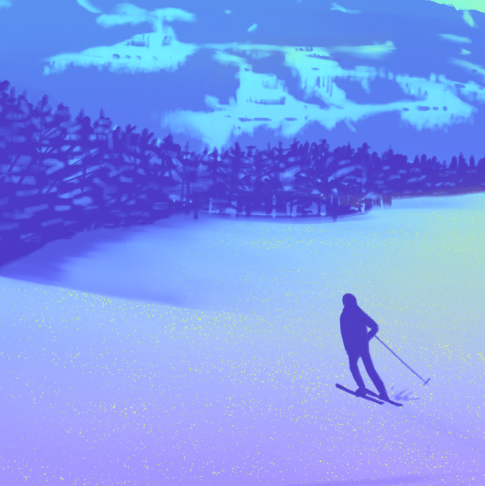 Illustration Grußkarte Skifahrer